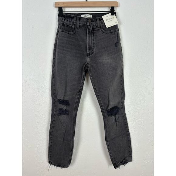 Abercrombie & Fitch Denim - Abercrombie & Fitch Black Distressed Skinny High Rise Jeans NWT 25/0 Short